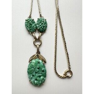 Vintage Van Dell 12k Gold Filled Faux Jade Necklace 16”